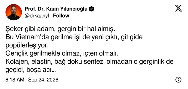 Prof. Dr. Kaan Yılancıoğlu da gençliğin gerilmekle gelmeyeceğini hatırlattı