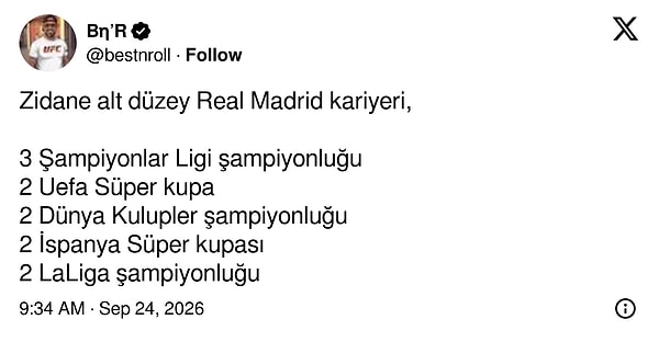 Bir kullanıcı Zidane'ın "alt düzey" Real Madrid kariyerini kupa kupa sıraladı