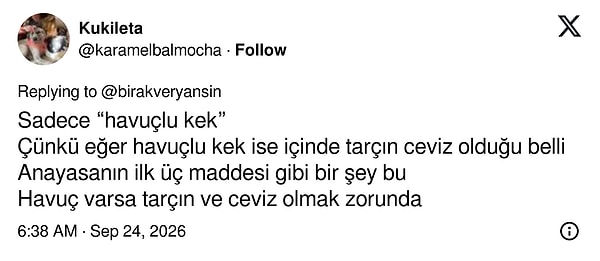 Bir kullanıcı, havuç olan yerde tarçınla cevizin de olmasını anayasa maddelerine benzetti