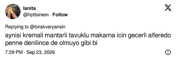 Bir kullanıcı aynı derdi kremalı mantarlı tavuklu makarna için de yaşadığını söyledi