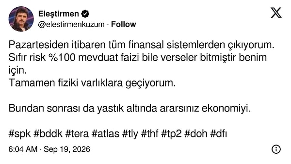 Bir kullanıcı finansal sistemle yollarını resmen ayırdı