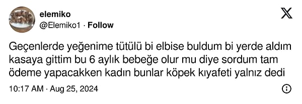 Yeğenine tütülü elbise alan bir kullanıcı, gerçeği kasada son anda öğrendi