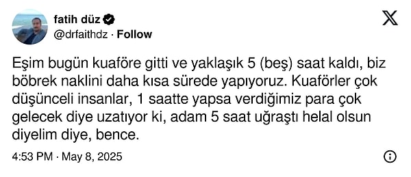 Eşi kuaförde 5 saat kalan bir doktor, kıyaslamayı ameliyathaneden yaptı