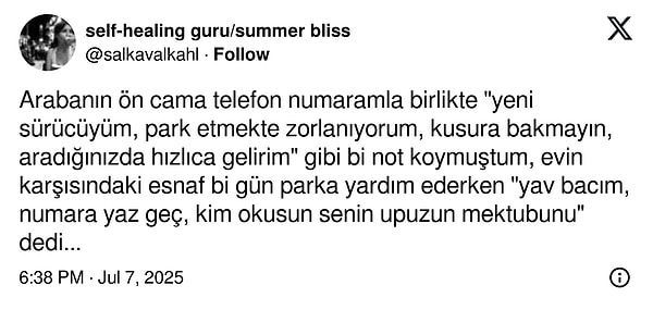 Arabasının camına not bırakan yeni bir sürücü, karşıdaki esnaftan edebi eleştiri aldı