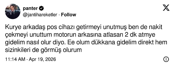 POS cihazını unutan bir kurye, nakit çekmeyi unutan müşteriye yaratıcı bir çözüm önerdi