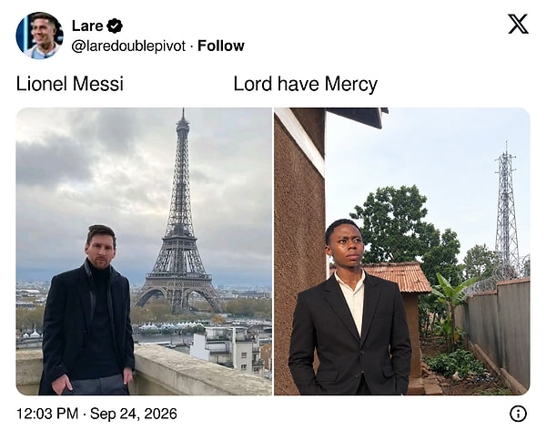 Messi'nin adını kafiyeli bir duaya çeviren yorum: Solda "Lionel Messi", sağda "Lord have mercy"