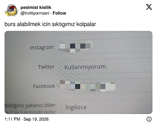 Burs formunda Twitter kısmına gelince...