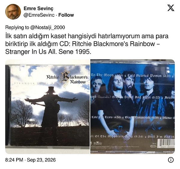 İlk kaset unutulmuş ama 1995'te alınan Rainbow CD'si akıllarda