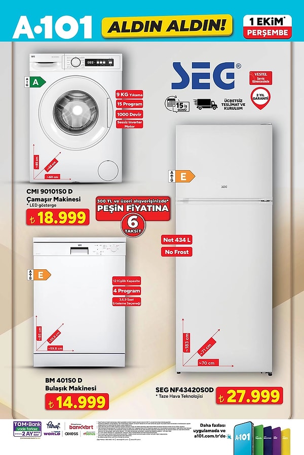 SEG CMI 90101SO D Çamaşır Makinesi (9 KG Yıkama / 1000 Devir / Inverter Motor) 18.999 TL