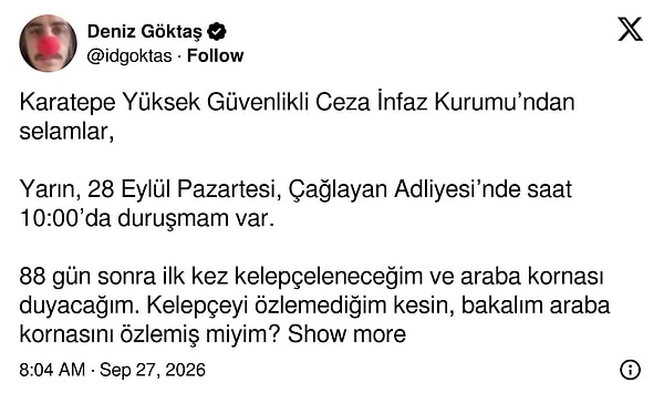 Deniz Göktaş'ın twitter hesabından paylaşılan mektup;