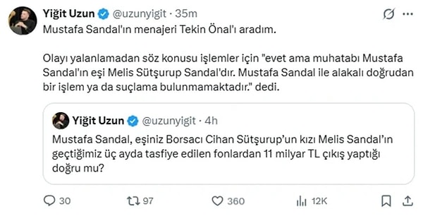 Menajere göre muhatap eşi Melis Sandal.