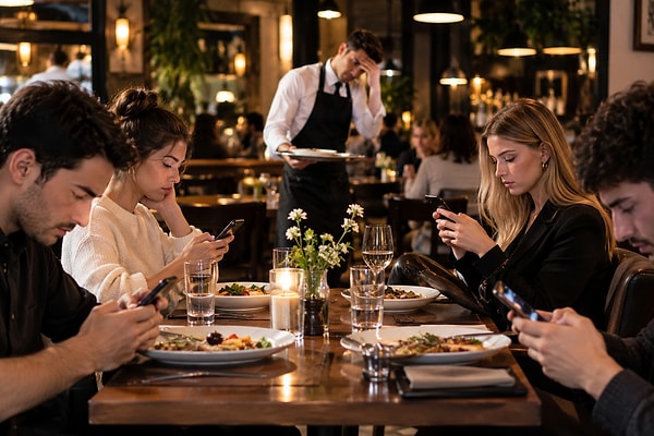 Masada telefona gömülmek restoranlara zaman ve para kaybettiriyor.