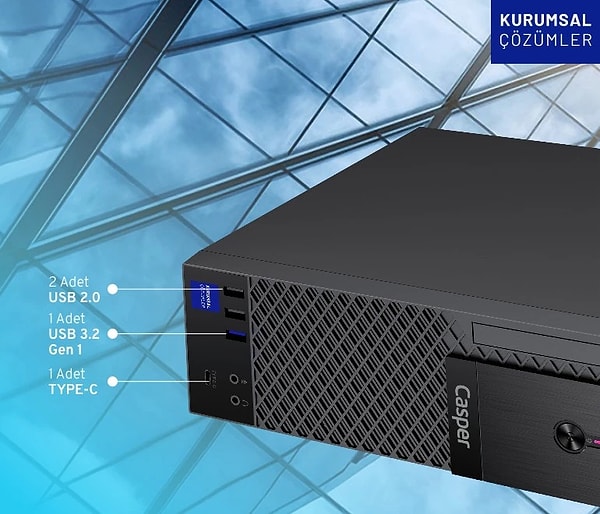 Ön panelde Type-C ve USB, arkada HDMI, DisplayPort ve Ethernet, anakartta TPM header: Casper Nirvana M600 IT yöneticisinin kontrol listesini tek tek işaretliyor.