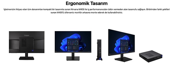 VESA desteğiyle monitörün arkasına geçen Casper Nirvana M400, kasası çok yer kaplamayan bir masaüstü arayan ofislere masayı geri veriyor.