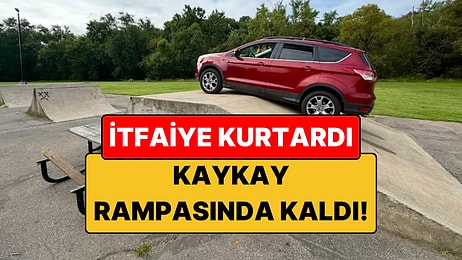 Kaykay Parkına Arabayla Girdi, Rampada Mahsur Kalınca İtfaiye Geldi