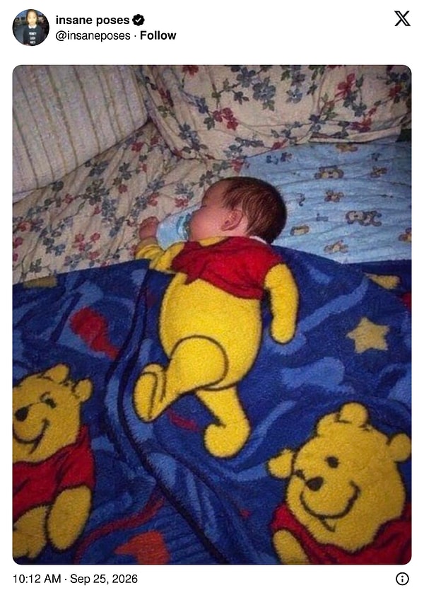 Winnie the Pooh battaniyesine öyle karışmış ki bebeği bulmak neredeyse imkânsız