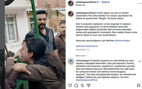 Selda Bağcan, sahnedeki performansı için Nehir Erdoğan'ı tebrik etti ve "İçim parçalandı" dedi.