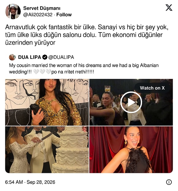 Dua Lipa'nın kuzeninin düğünü Arnavutluk ekonomisine dair yeni bir teori doğurdu