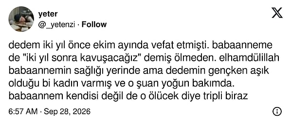 Babaanne, dedeye kavuşma sırası konusunda biraz kırgın