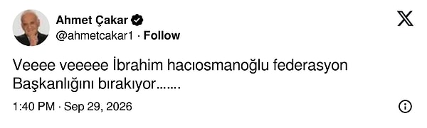Çakar iddiasını tek cümlelik bir paylaşımla duyurdu