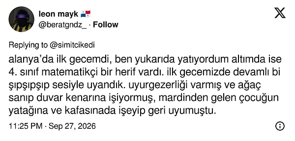 Alanya'daki ilk gecesinde uyurgezer bir alt ranza komşusuyla tanıştı