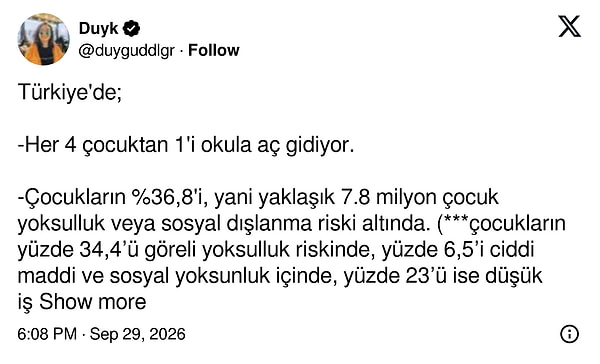 Tartışmaya Türkiye'deki çocuk yoksulluğu rakamları eklendi