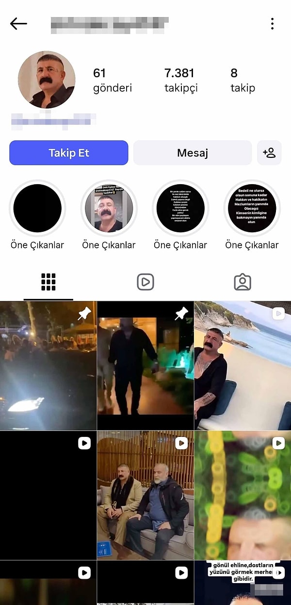 Instagram Hesabında 61 Gönderi ve 7.381 Takipçi Vardı; "Öne Çıkanlar"da Adalet ve Mazlum Vurgulu Sözler Duruyordu.