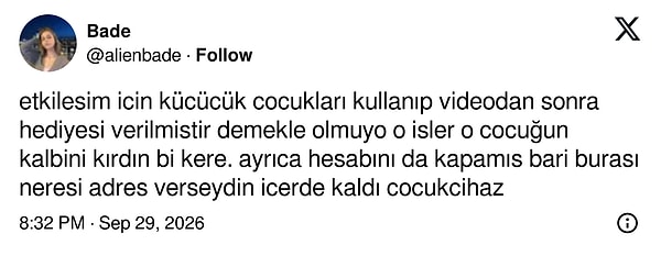 Hesabın kapatılması, çocuğun kırılan kalbini onarmaya yetmedi
