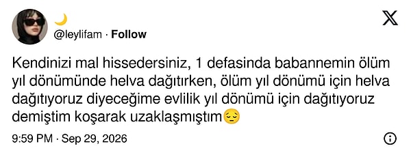 Babaannesinin ölüm yıl dönümü helvasını "evlilik yıl dönümü" diye dağıtınca koşarak uzaklaştı