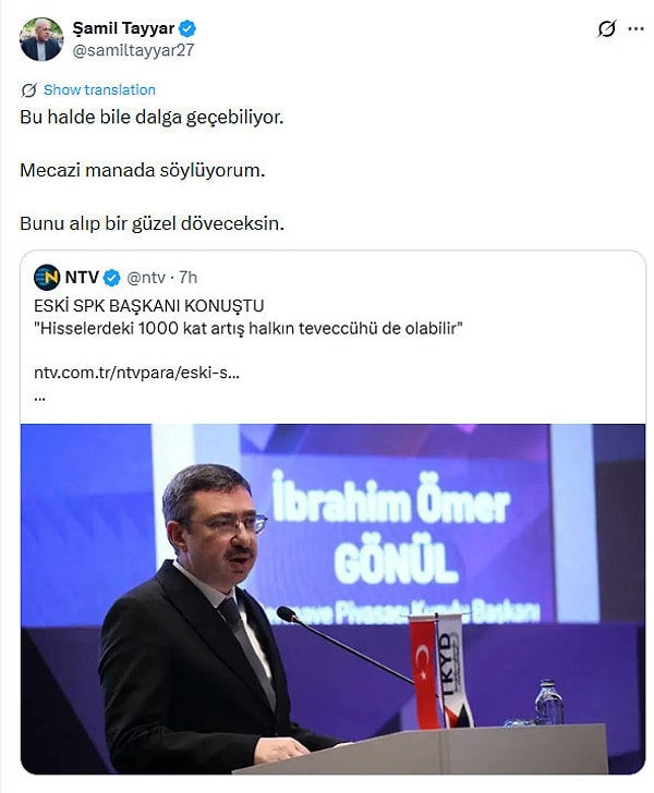 Tayyar sözlerinin mecazi olduğunu belirtti.