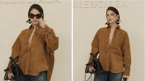 Yeni kısa saçlarıyla Paris Moda Haftası’na katılan Demet Özdemir’in gömleğindeki kuyruk detayı öne çıktı.