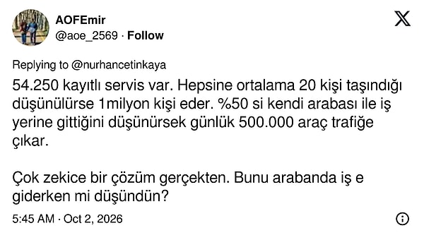 Servis sayısını yolcuyla çarpıp tabloyu tersine çeviren hesap