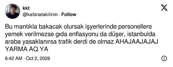Yemek verilmezse gıda enflasyonu da düşer benzetmesi