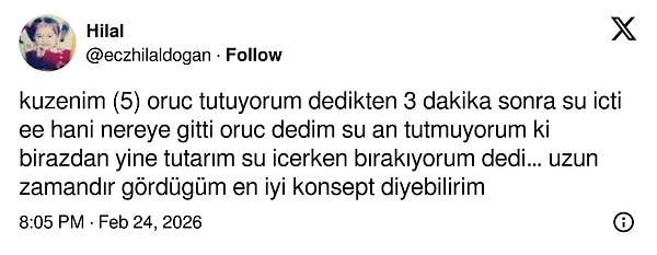 Oruç tutuyorum diyen 5 yaşındaki kuzen su içerken bırakıp sonra yeniden tutmaya karar verdi