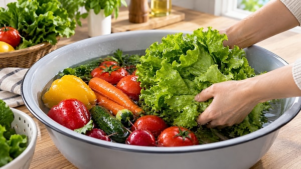 The FDA recommends washing fruits and vegetables by simply rubbing them under running water.