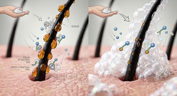 The molecules that make shampoo a cleanser are those that attract both oil and water.