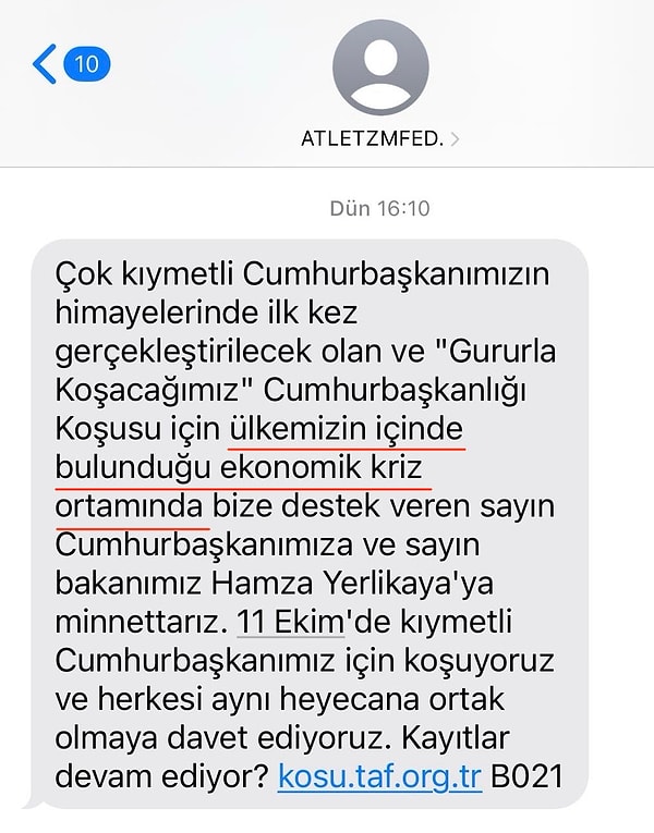 SMS'te 'ekonomik kriz' yazıyordu.