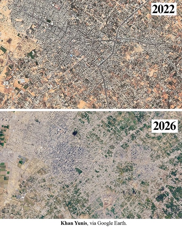 Google Earth'te yer alan Gazze görüntüleri, bölgede yaşanan fiziksel yıkımın boyutlarını çok daha açık bir şekilde ortaya koyuyor.