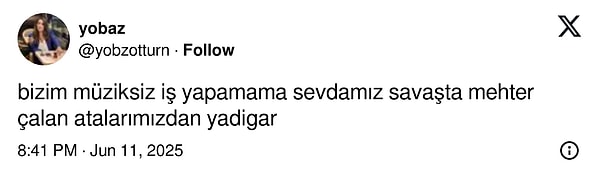 Müziksiz iş yapamama huyu savaşta mehter çalan atalardan miras
