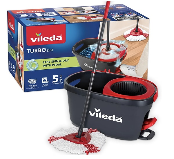 Vileda Turbo 2in1 pedallı temizlik seti 5 yıl garantisiyle 2.352,00 TL yerine net 2.144,99 TL!