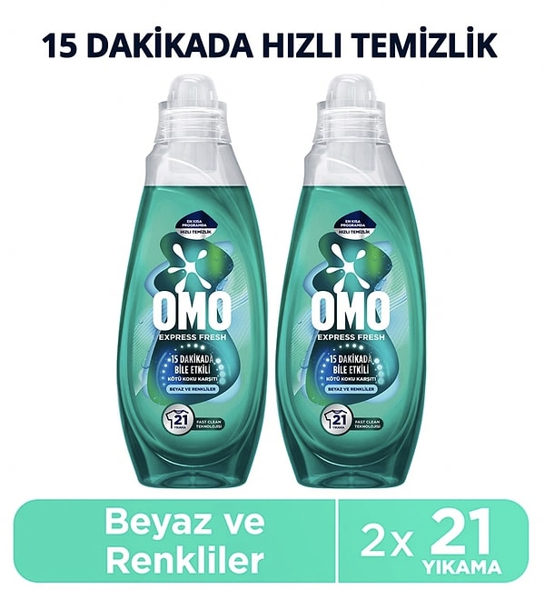 Omo Express Fresh kötü koku karşıtı sıvı çamaşır deterjanı (2x840 ml) net 281,90 TL!