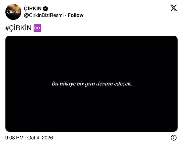 Final bölümünün hemen ardından dizinin resmi hesabından "Bu hikaye bir gün devam edecek..." notu geldi.