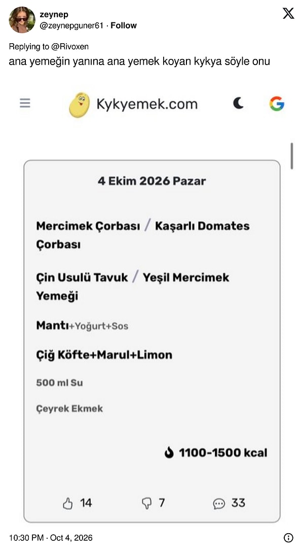 Paylaşımın sahibi itirazı menü görseliyle yanıtladı: Ana yemeğin yanına ana yemek koyan KYK'ya söylensin