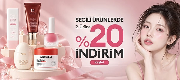 Kore kozmetiğinde seçili ürünlerde 2. ürüne sepette %20 indirim!