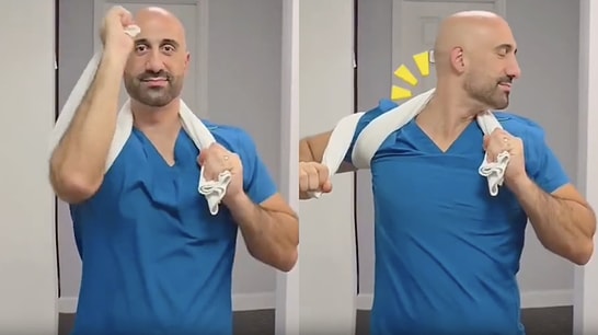 Physiotherapist Shows Simple Towel Trick for Cracking and Relieving Neck Tension