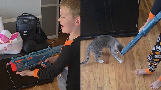 Cat Steps in to Help Hesitant Kid Pull Loose Tooth With Nerf Gun in Hilarious Video