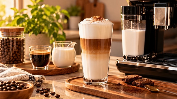 6. Latte Macchiato için uzun cam bardak kullan!