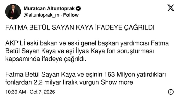 Fatma Betül Sayan Kaya ve eşi İlyas Kaya ifade verecek.
