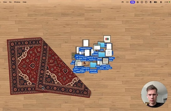 User Overwhelmed by Desktop Clutter Hides All Folders Under a Digital Rug