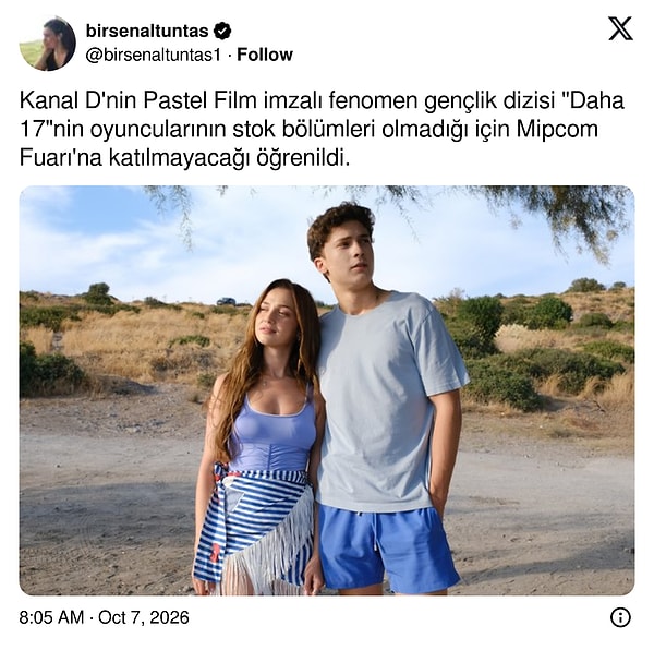 Daha 17'nin oyuncuları, 12-15 Ekim'de Cannes'da düzenlenecek MIPCOM Fuarı'nda yer almayacak.